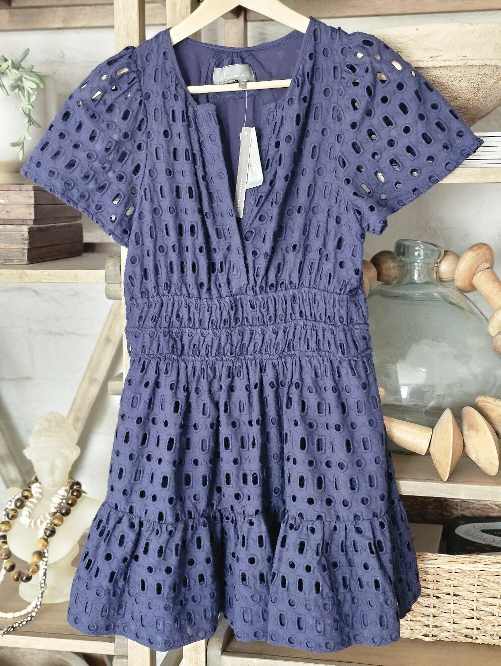 Anthropologie Somerset Eyelet Mini Dress Navy NWT Sz MP - Picture 14 of 14